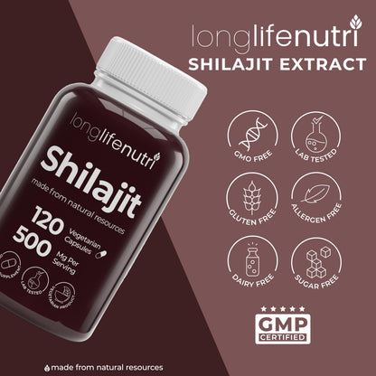 Shilajit Pure Himalayan Extract 500mg | 15% Fulvic Acid, 120 Vegetarian Capsules