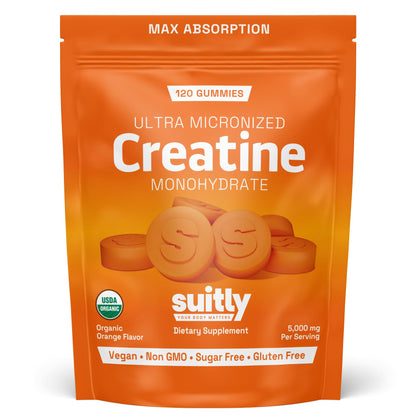 USDA Organic Ultra-Micronized Creatine Gummies – 5g Orange, Sugar Free (120 ct)