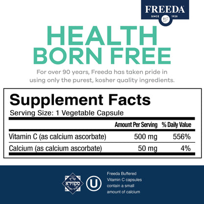 FREEDA Buffered Vitamin C 500mg – Non-Acidic Calcium Ascorbate | Immune Support & Antioxidant | 100 Capsules