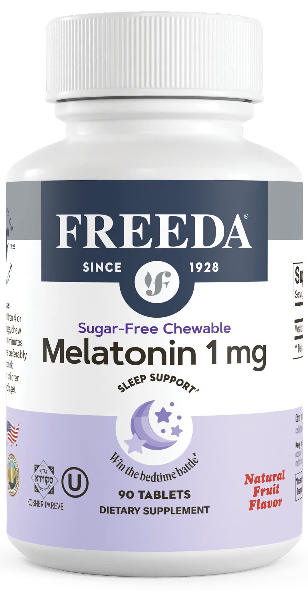 FREEDA Melatonin 1 mg Sugar-Free Chewables – Sleep Aid for Adults & Kids 3+