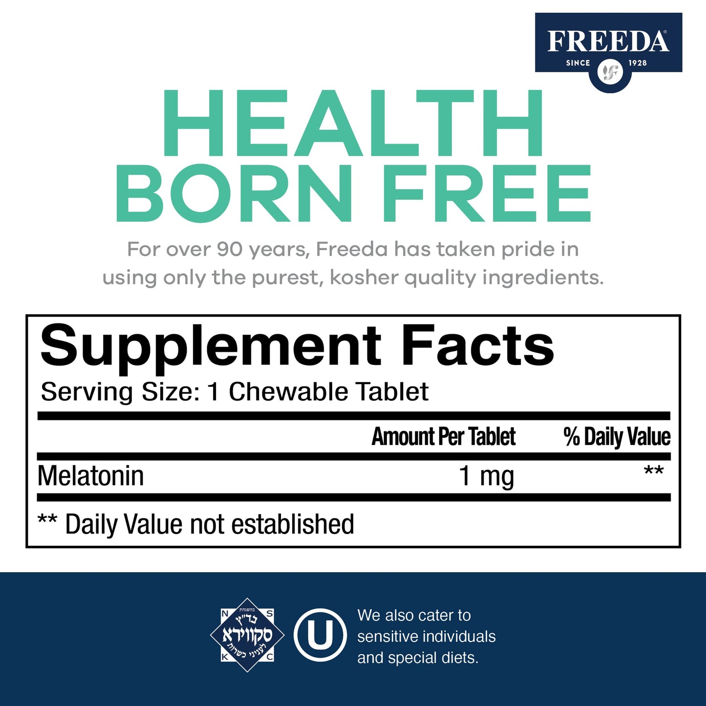 FREEDA Melatonin 1 mg Sugar-Free Chewables – Sleep Aid for Adults & Kids 3+
