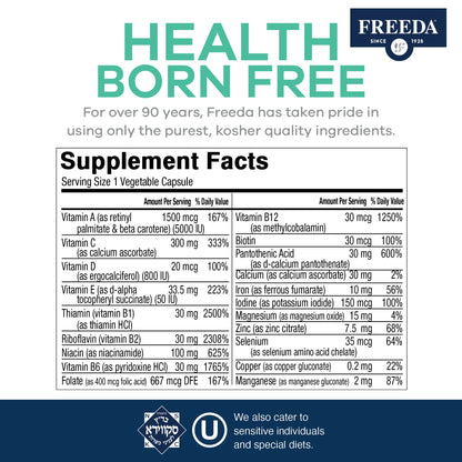 FREEDA Quintabs-M with Iron Multivitamin – Kosher, USA Made – One Daily Vitamin for Women & Iron-Deficient Men (100)