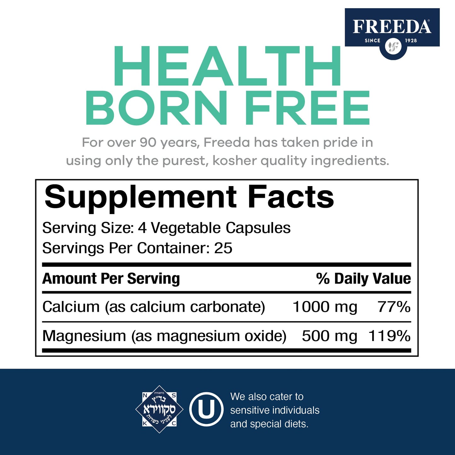 Freeda Super Cal/Mag – Kosher Vegan Calcium Magnesium for Bone Health
