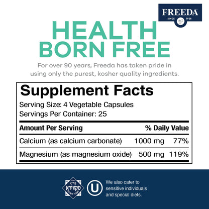 Freeda Super Cal/Mag – Kosher Vegan Calcium Magnesium for Bone Health