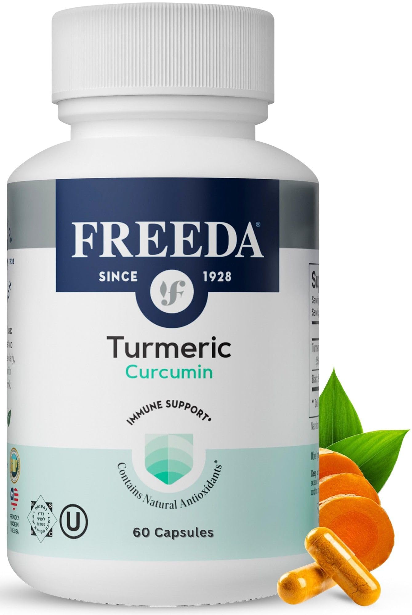 FREEDA Turmeric Curcumin with Black Pepper | 95% Curcuminoids - 60 Capsules