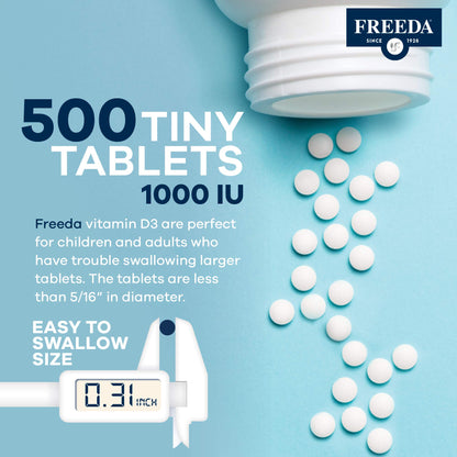FREEDA Vitamin D3-1000 IU | Kosher High-Potency D3 Tablets (500 Count)