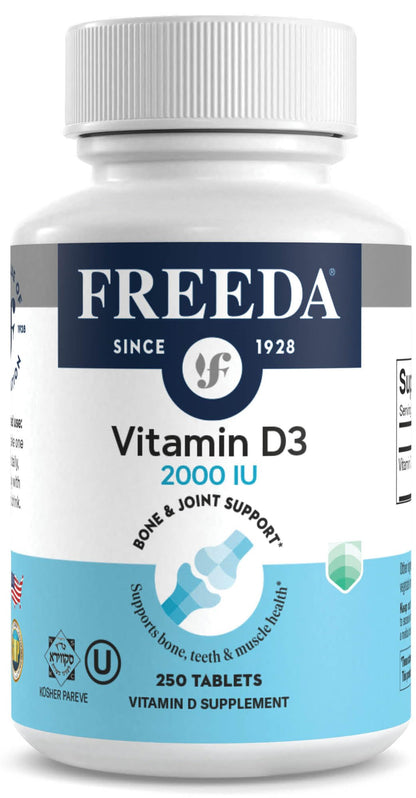 FREEDA Vitamin D3-2000 IU – High-Potency Vitamin D for Bone Strength & Immune Support – Easy-to-Swallow Tablets – 250 Tiny Tablets