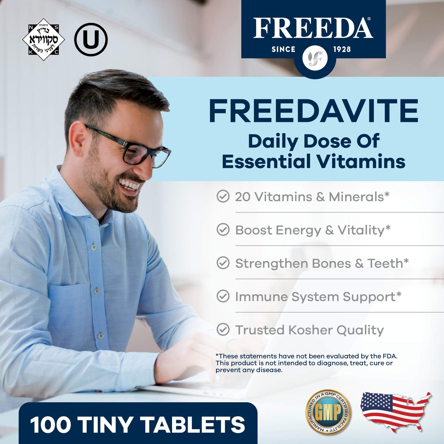 Freedavite Tiny Tablet – Moderate Multivitamin for Men & Women | 100 Count