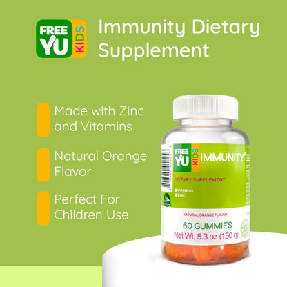 FREEYU Halal & Gluten Free Kids Immunity Gummy – Chewable Multivitamin with B12, C, D, E, A, Zinc | 60 Gummies