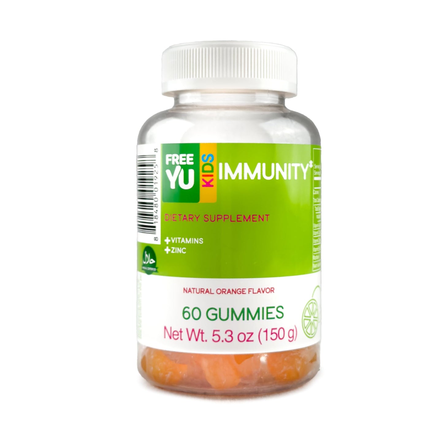 FREEYU Halal & Gluten Free Kids Immunity Gummy – Chewable Multivitamin with B12, C, D, E, A, Zinc | 60 Gummies