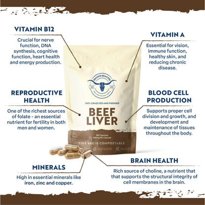 Higher Healths Beef Liver – Nature’s Multivitamin | 100% USA Beef | 180 Capsules