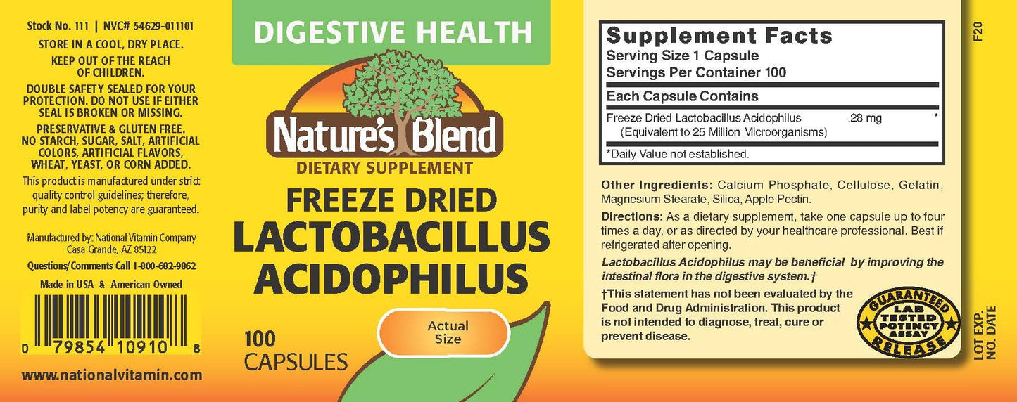 Freeze Dried Lactobacillus Acidophilus 100 Caps | Nature's Blend