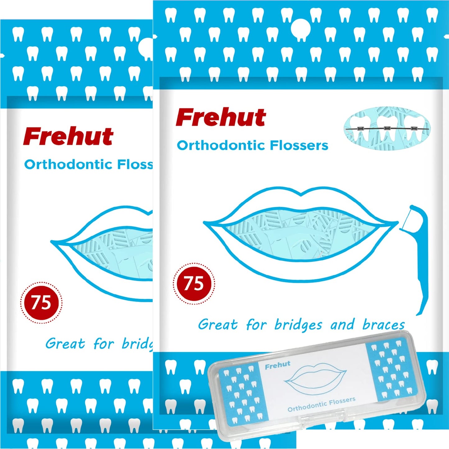 Frehut Orthodontic Flossers for Braces - 150 Count (2 x 75) with Travel Case