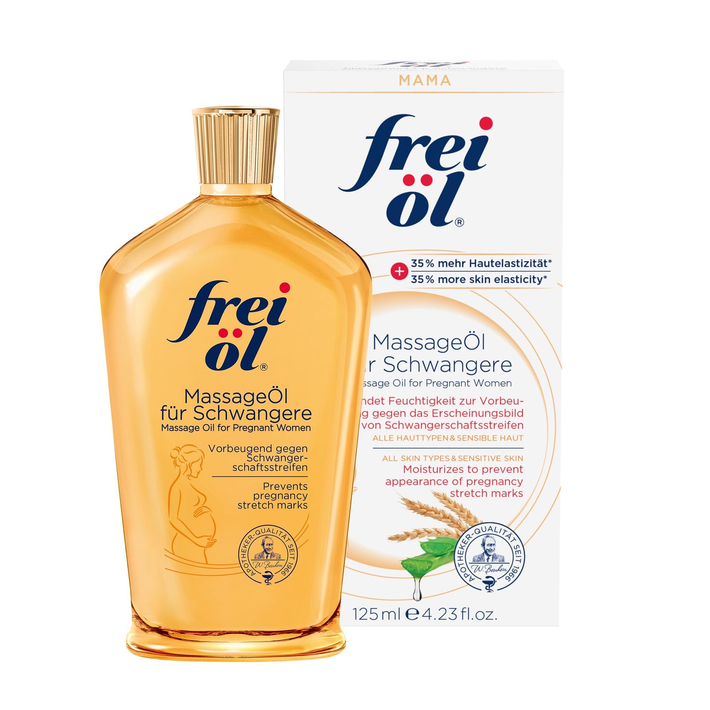 Massage Body Oil for Pregnant Women – Maternity Skincare Oil, Elasticity Increase by 35%, Prevents Stretch Marks, Safe for Mom & Baby – Vegan, 125 ml