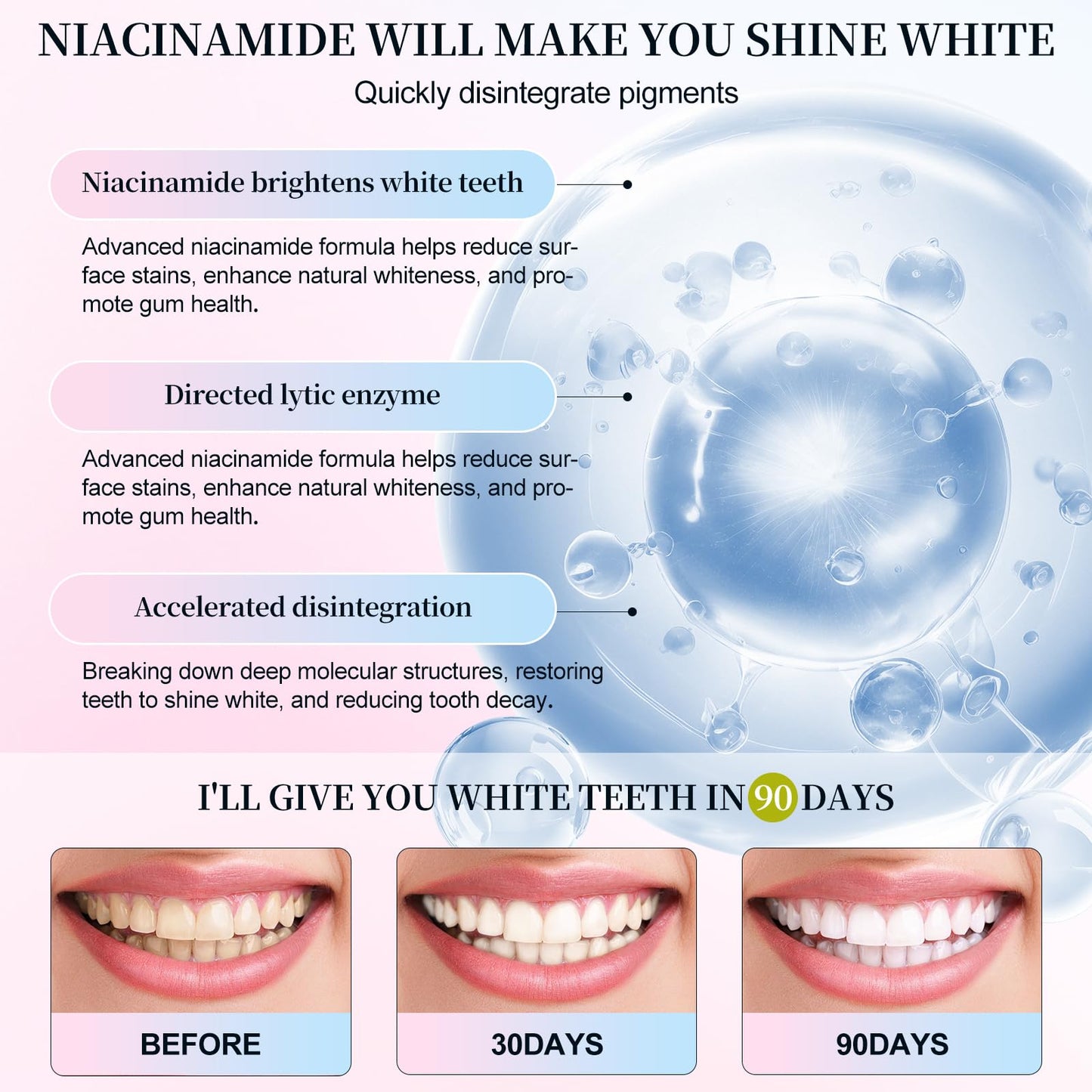 Niacinamide Whitening Toothpaste – Natural Gentle Care, Deep Stain Removal, Fresh Breath, Gum Health | 3.8 oz