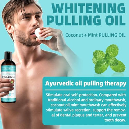 Coconut Oil Pulling for Fresh Breath and Oral Hygiene - Ayurvedic Expert Formulated | Supports Healthy Gums | Natural - Includes Tongue Scraper and Measuring Cup - 8 oz - 2 Packs