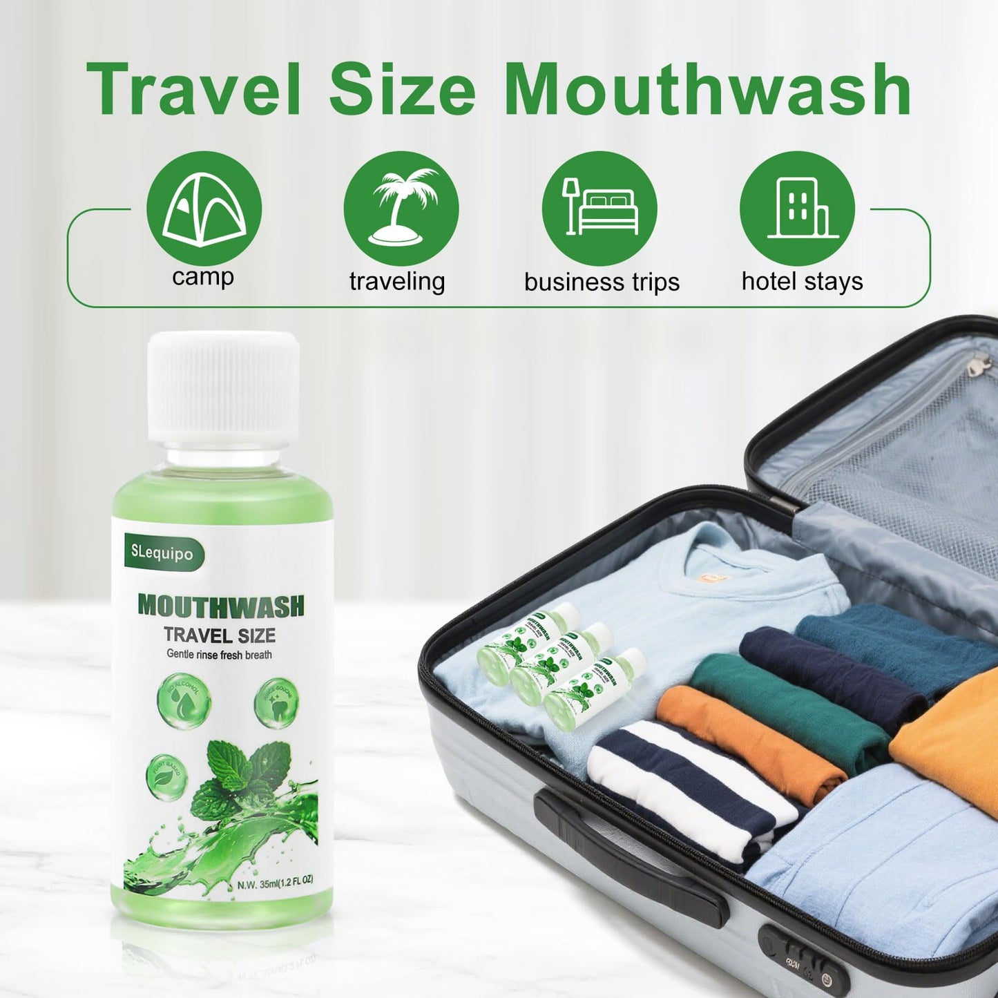 Travel Size Mouthwash Bulk – Mint 35ml/1.2fl oz, 10 Pack for Travel Toiletry Kits