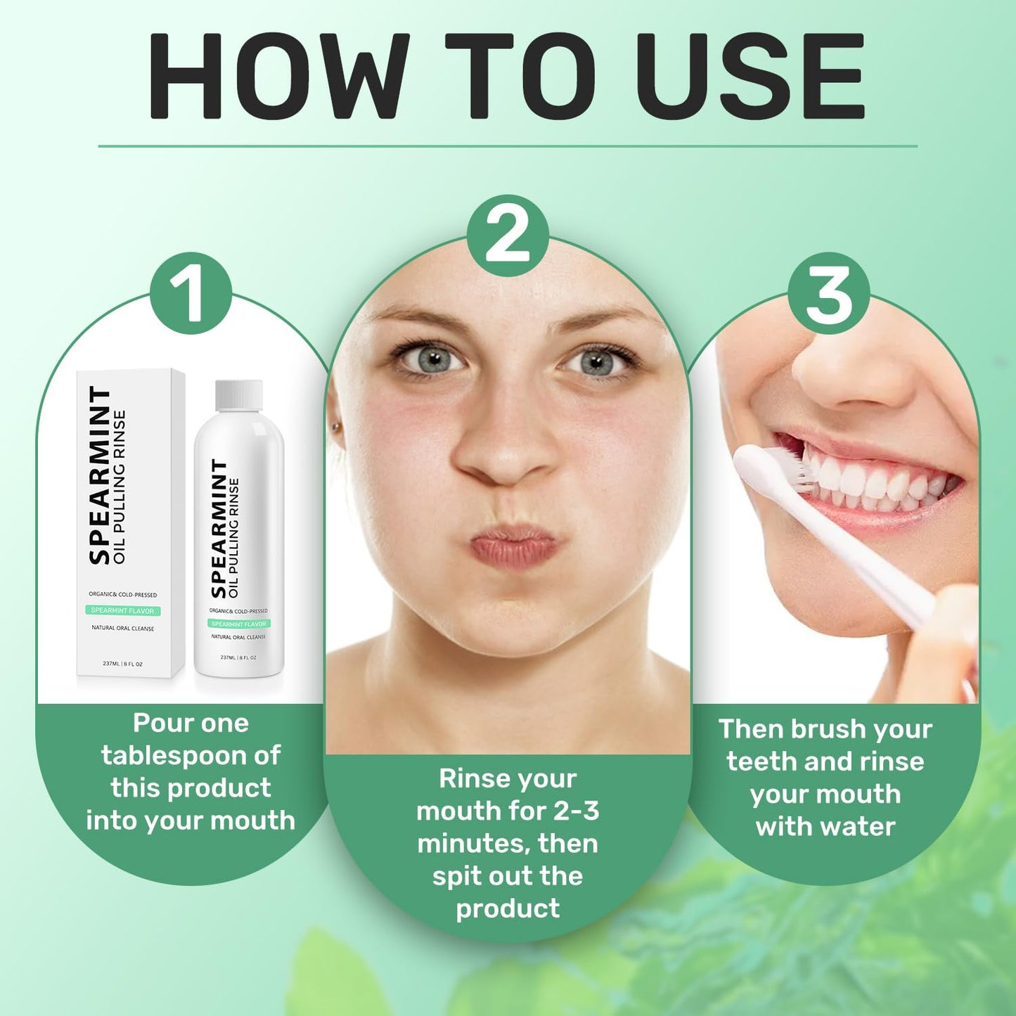 2pcs Spearmint Oil Pulling Rinse – Coconut Oil Mouthwash for Whitening Teeth, Gum Health & Fresh Breath