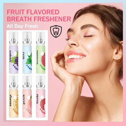 6PCS Fresh Breath Spray Set - Fruity Mouth Fresheners (Mint, Peach, Orange, Watermelon, Grape, Lychee)