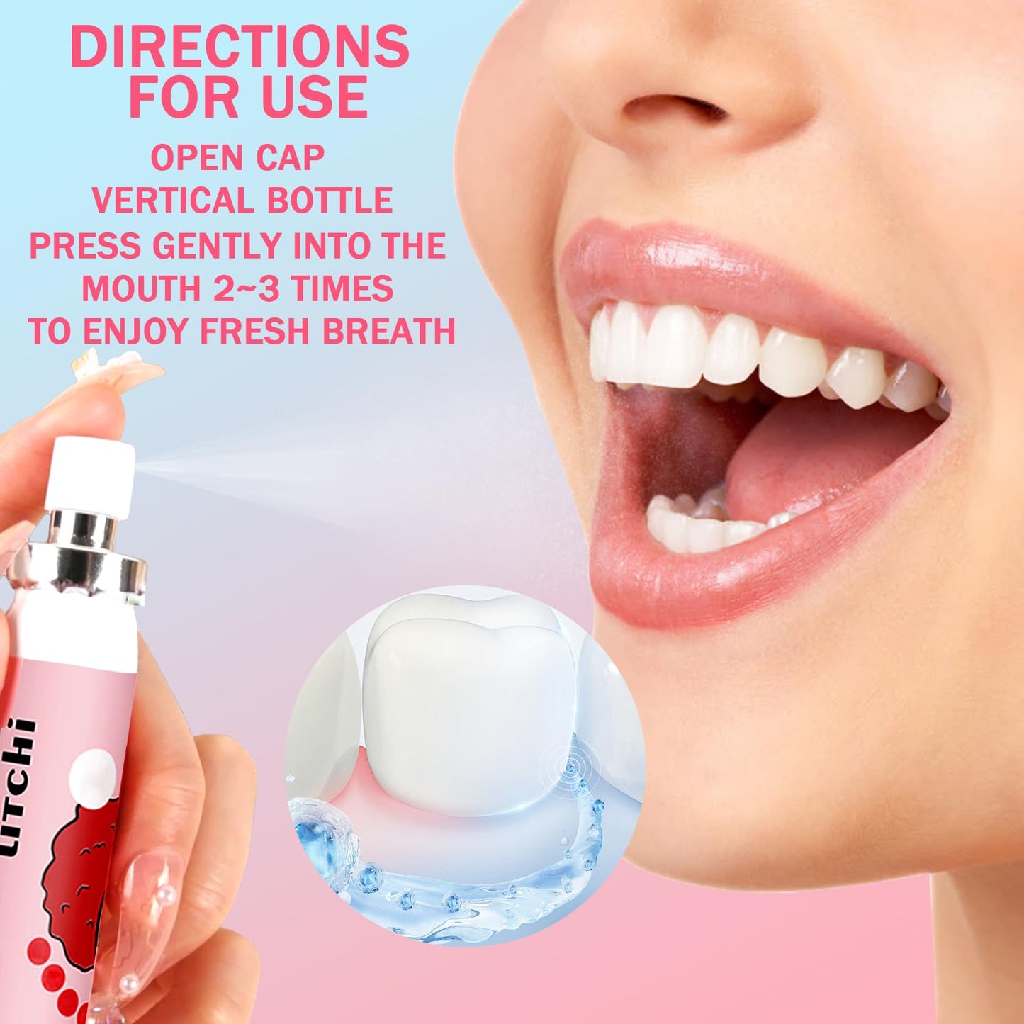 6PCS Fresh Breath Spray Set - Fruity Mouth Fresheners (Mint, Peach, Orange, Watermelon, Grape, Lychee)