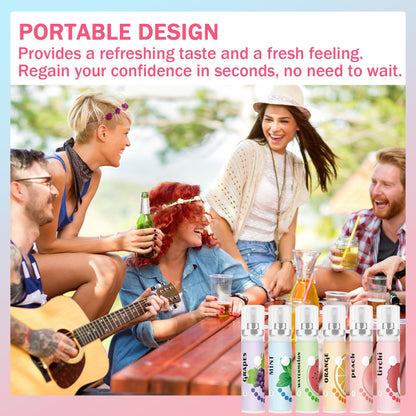 6PCS Fresh Breath Spray Set - Fruity Mouth Fresheners (Mint, Peach, Orange, Watermelon, Grape, Lychee)