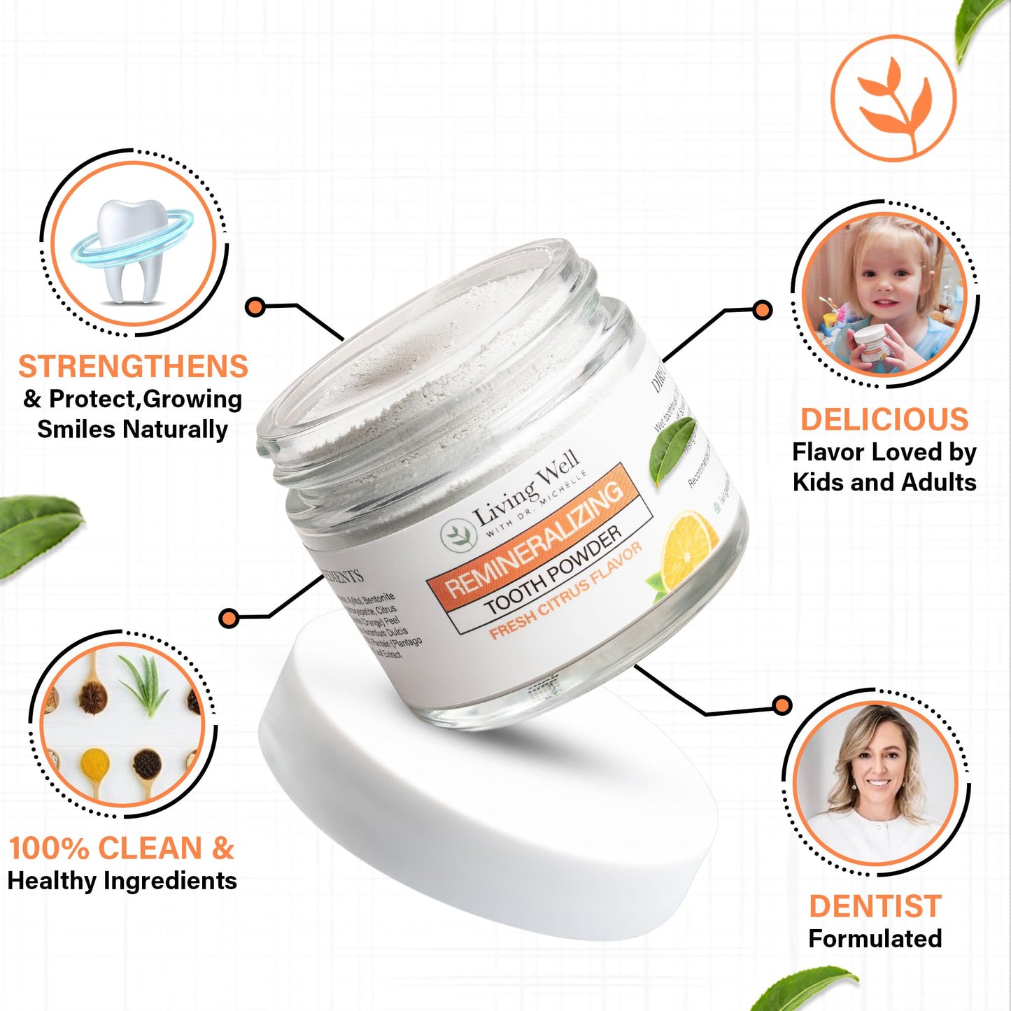 Fresh Citrus Remineralizing Tooth Powder – Fluoride-Free, Hydroxyapatite for Enamel Support