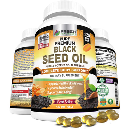 FRESH HEALTHCARE Black Seed Oil 1300mg – Pure Nigella Sativa | Immune Support