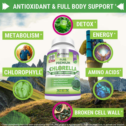 FRESH HEALTHCARE Premium Chlorella Supplement – 1200mg Vegan Capsules