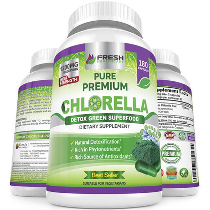 FRESH HEALTHCARE Premium Chlorella Supplement – 1200mg Vegan Capsules