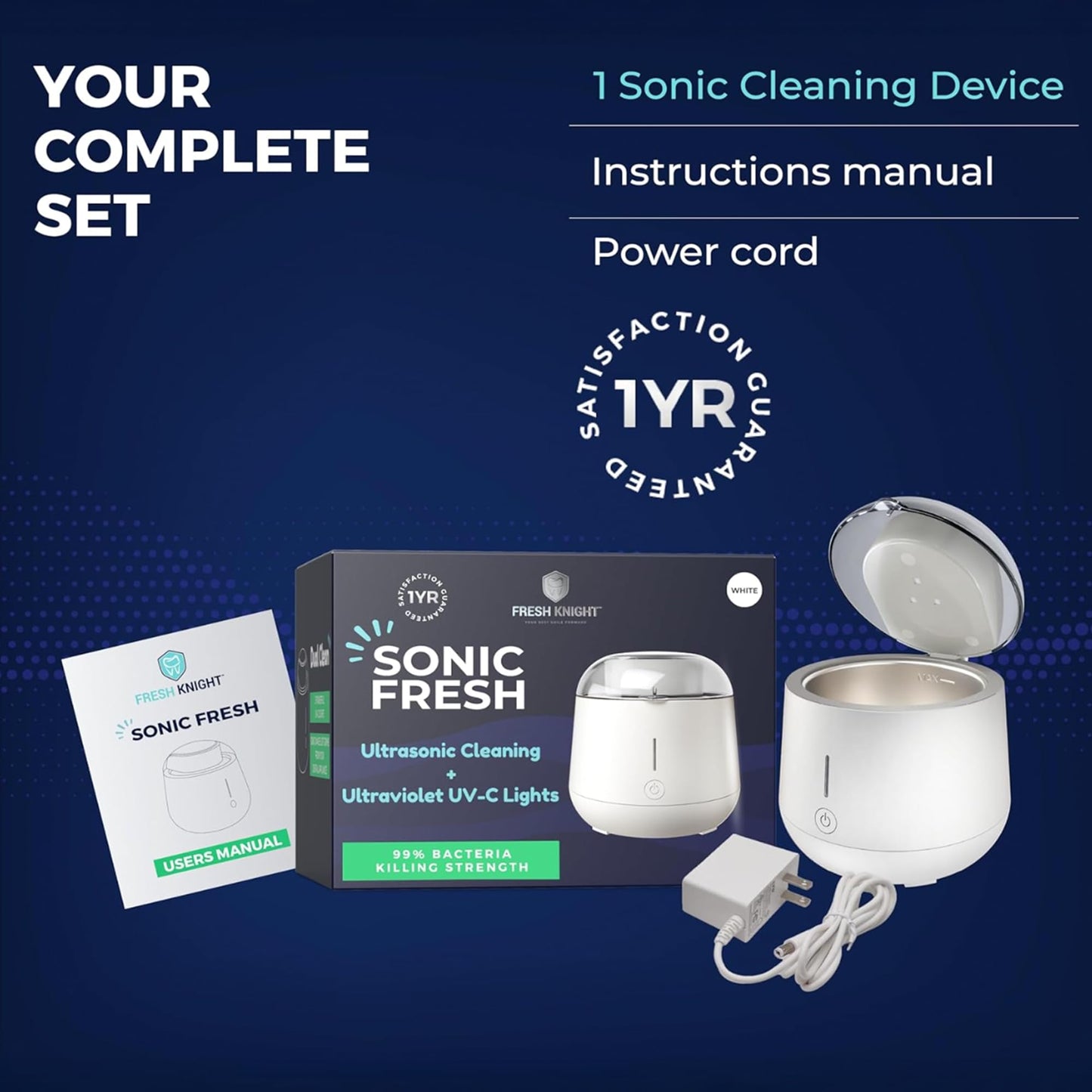 Fresh Knight Ultrasonic Retainer Cleaner – 45kHz Dental Cleaning Pod (200ml) for Dentures, Mouth Guards & Night Guards
