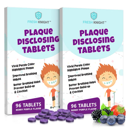 Plaque Disclosing Tablets for Teeth – 96 Count Pack of 2 | Fresh Knight Tru-Clean Purple