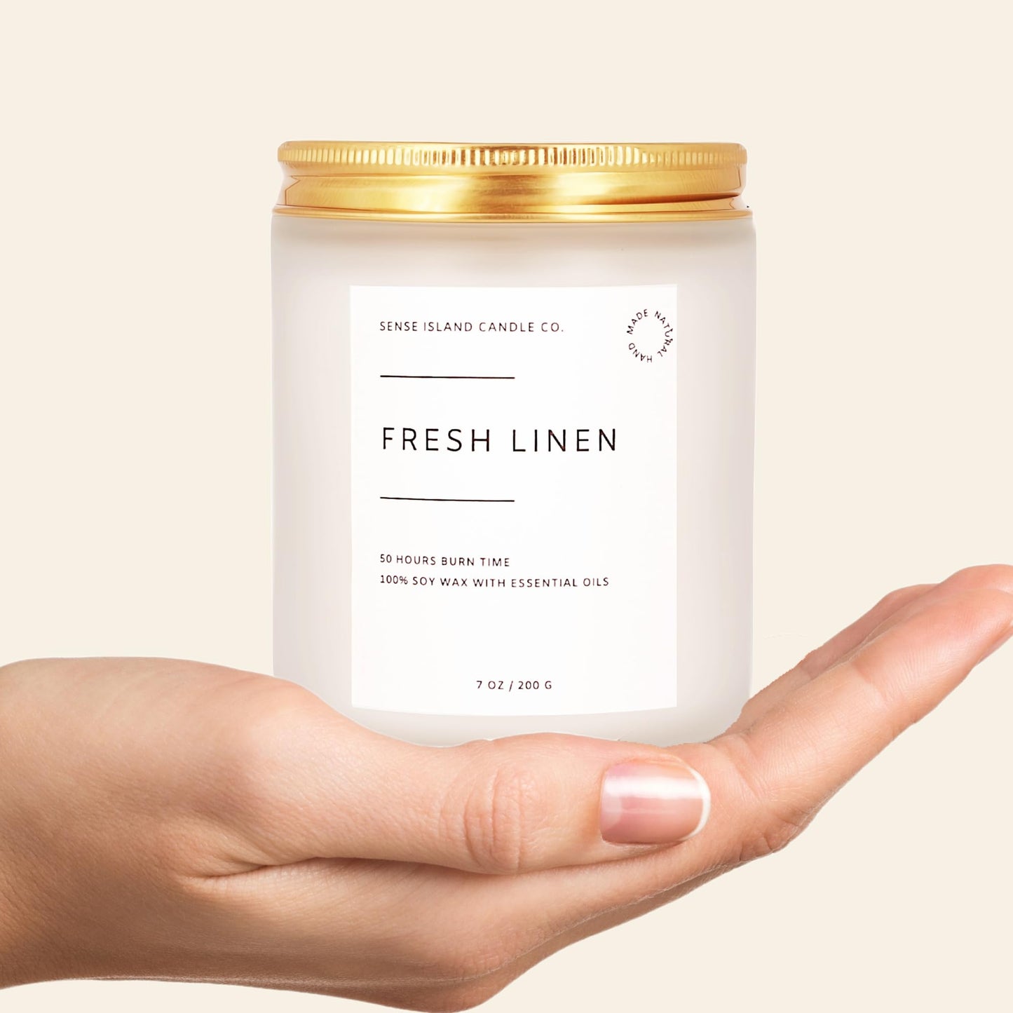 Fresh Linen Scented Soy Candle – 50+ Hr Burn, Natural Wax