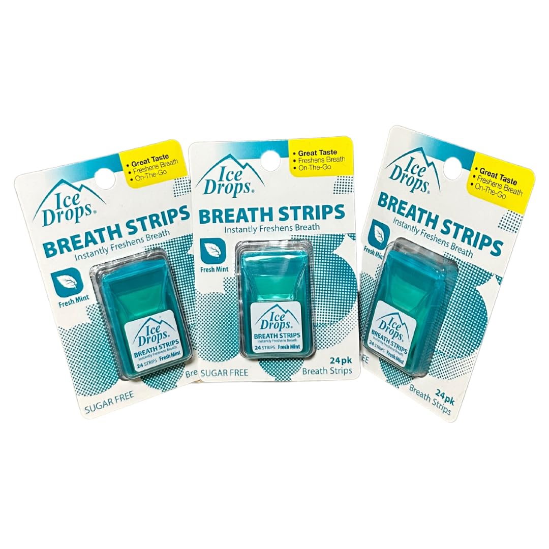 Fresh Mint Sugar Free Ice Drops Breath Strips – 24 Count (Pack of 3)