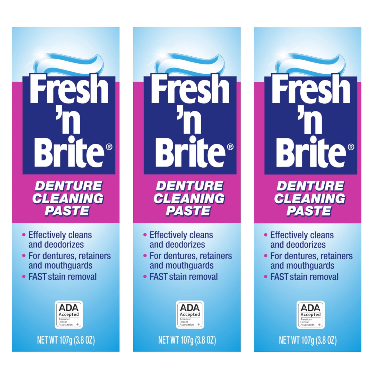 Fresh 'n Brite Denture Cleaning Paste - Pack of 3 (3.8 oz) for Dentures, Removable Partial Dentures, Retainers & Mouthguards | Stain Removal