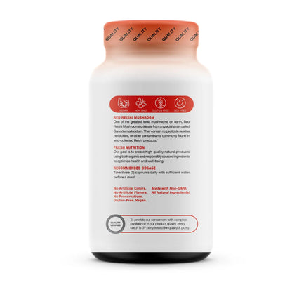 Fresh Nutrition Organic Reishi Mushroom Capsules – Alpha-Glucan Rich Ganoderma Lucidum, 1500mg Serving, Third-Party Tested – 90 Veggie Caps (Pack of 2) BritishVita | Premium UK Vitamins & Wellness Supplements