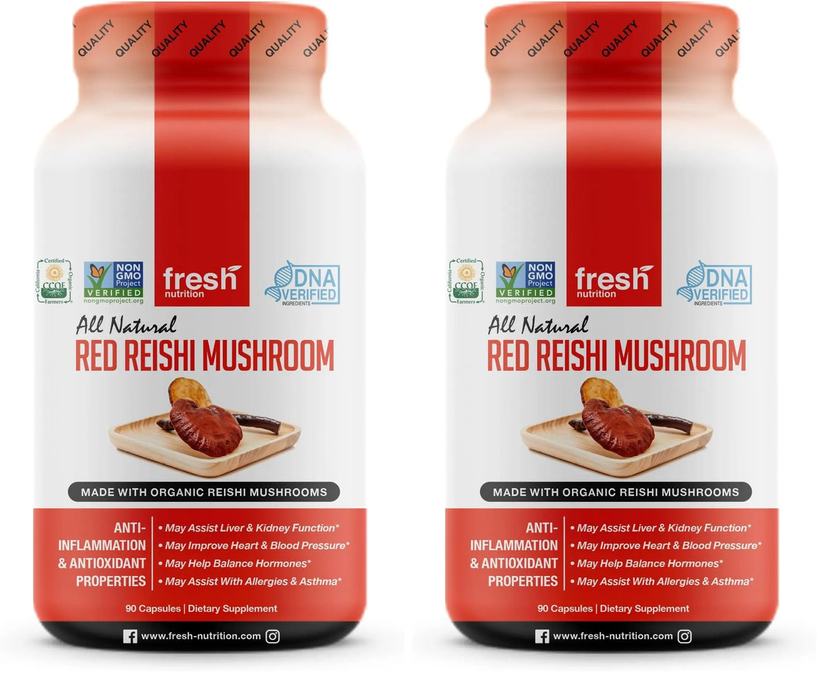 Fresh Nutrition Organic Reishi Mushroom Capsules – Alpha-Glucan Rich Ganoderma Lucidum, 1500mg Serving, Third-Party Tested – 90 Veggie Caps (Pack of 2) BritishVita | Premium UK Vitamins & Wellness Supplements