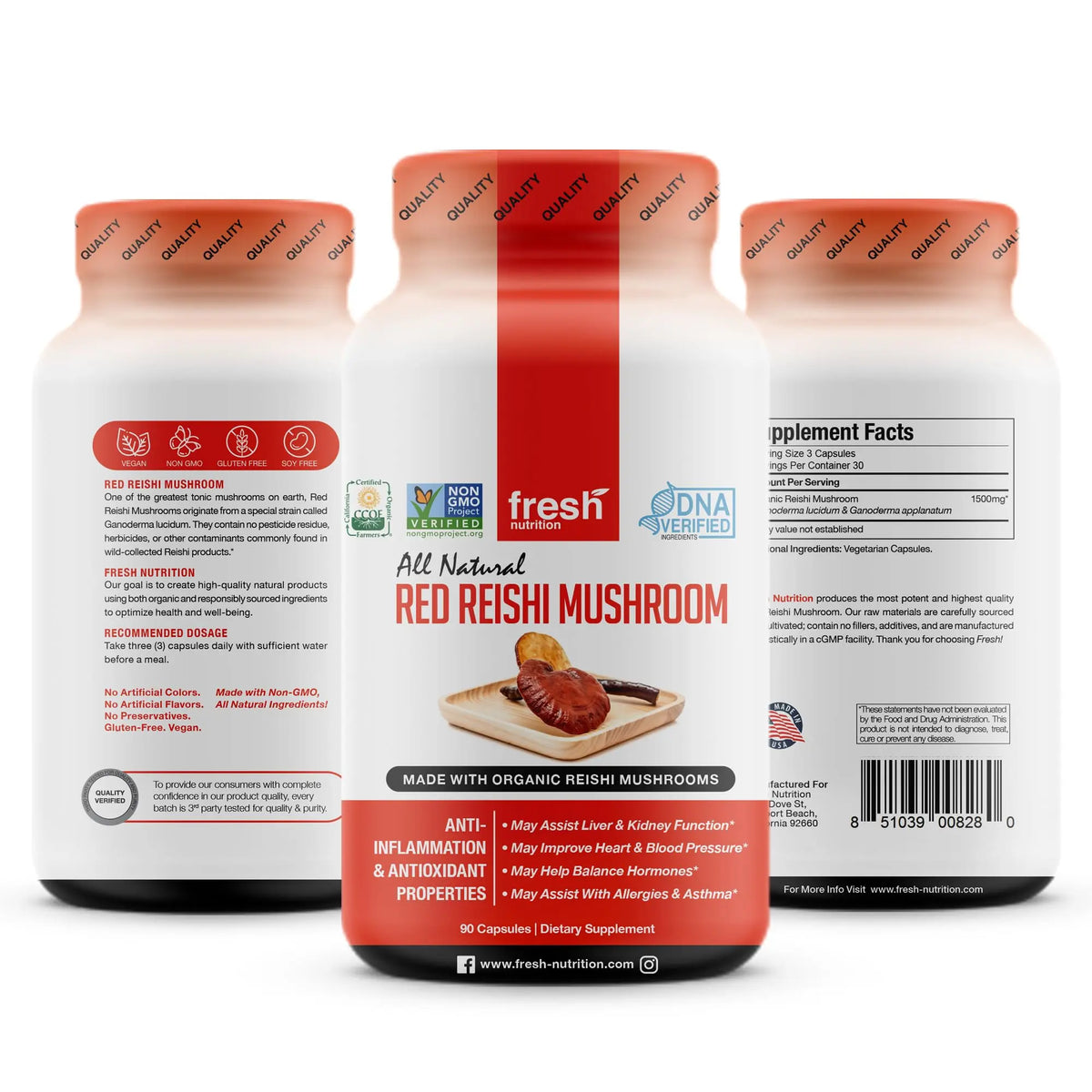 Fresh Nutrition Organic Reishi Mushroom Capsules – Alpha-Glucan Rich Ganoderma Lucidum, 1500mg Serving, Third-Party Tested – 90 Veggie Caps (Pack of 2) BritishVita | Premium UK Vitamins & Wellness Supplements