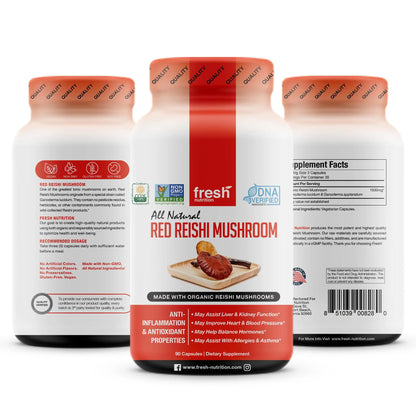Fresh Nutrition Organic Reishi Mushroom Capsules – Alpha-Glucan Rich Ganoderma Lucidum, 1500mg Serving, Third-Party Tested – 90 Veggie Caps (Pack of 2) BritishVita | Premium UK Vitamins & Wellness Supplements