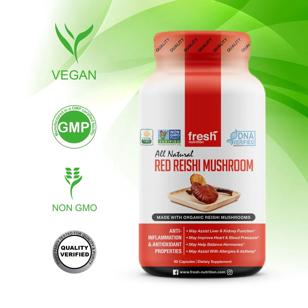 Fresh Nutrition Organic Reishi Mushroom Capsules – Alpha-Glucan Rich Ganoderma Lucidum, 1500mg Serving, Third-Party Tested – 90 Veggie Caps (Pack of 2) BritishVita | Premium UK Vitamins & Wellness Supplements