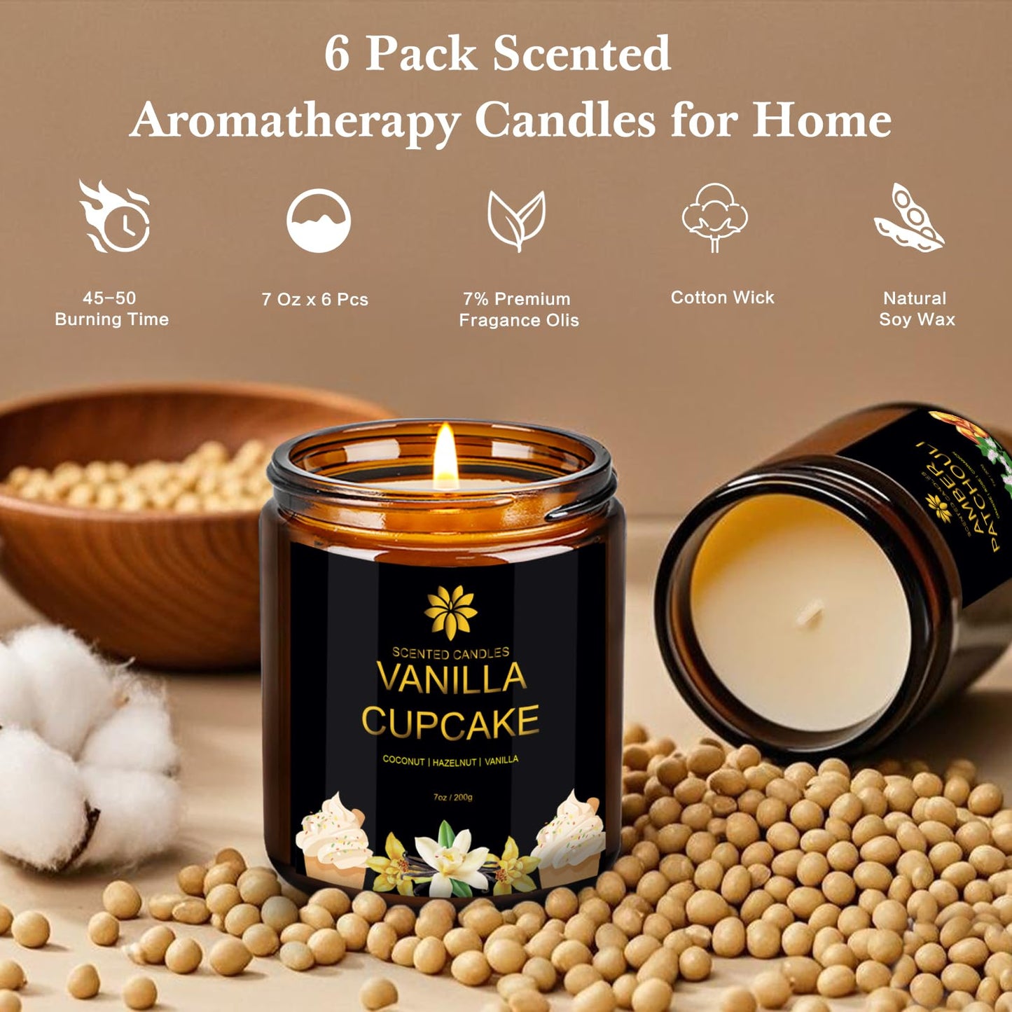 Scented Candles Set for Home - 6 Pack Soy Wax Aromatherapy (Lemon Lavender) | Up to 300 Hours
