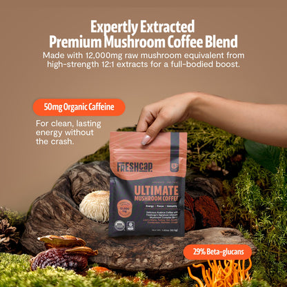 FreshCap Mushrooms Coffee 12,000 mg – Organic 6 Adaptogenic Mushrooms