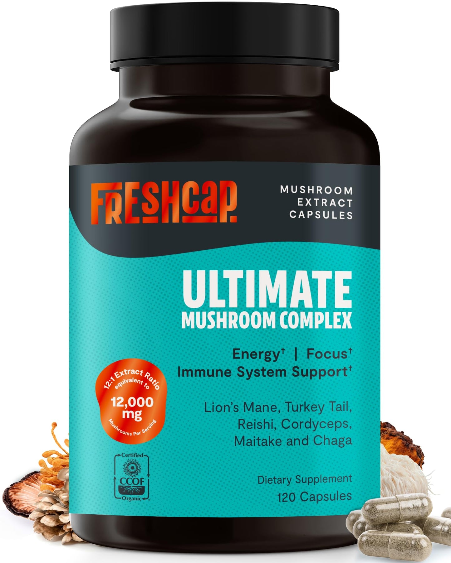 FreshCap Mushrooms Ultimate Mushroom Complex 12,000mg | 120 Capsules