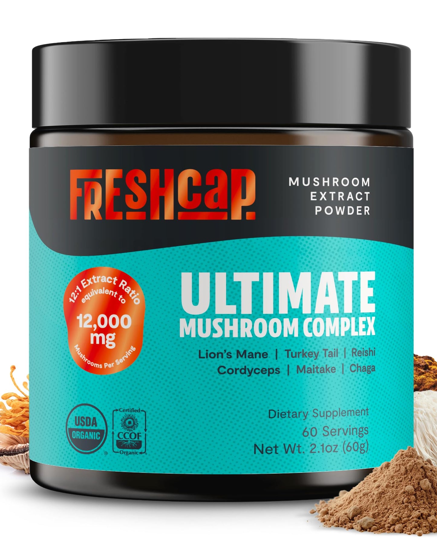 FreshCap Mushrooms Ultimate Powder – 12,000mg Nootropic Complex for Focus & Memory (60 Servings)