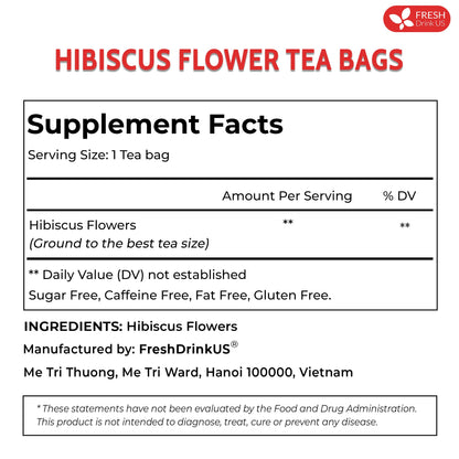 FRESHDRINKUS Premium 30 Hibiscus Flower Tea Bags – 100% Natural & Pure