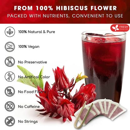 FRESHDRINKUS Premium 30 Hibiscus Flower Tea Bags – 100% Natural & Pure
