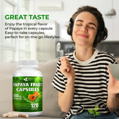 FRESHDRINKUS Papaya Capsules – 120 Papaya Extract, 1000mg/Serving, Vegan, Non-GMO, Gluten-Free