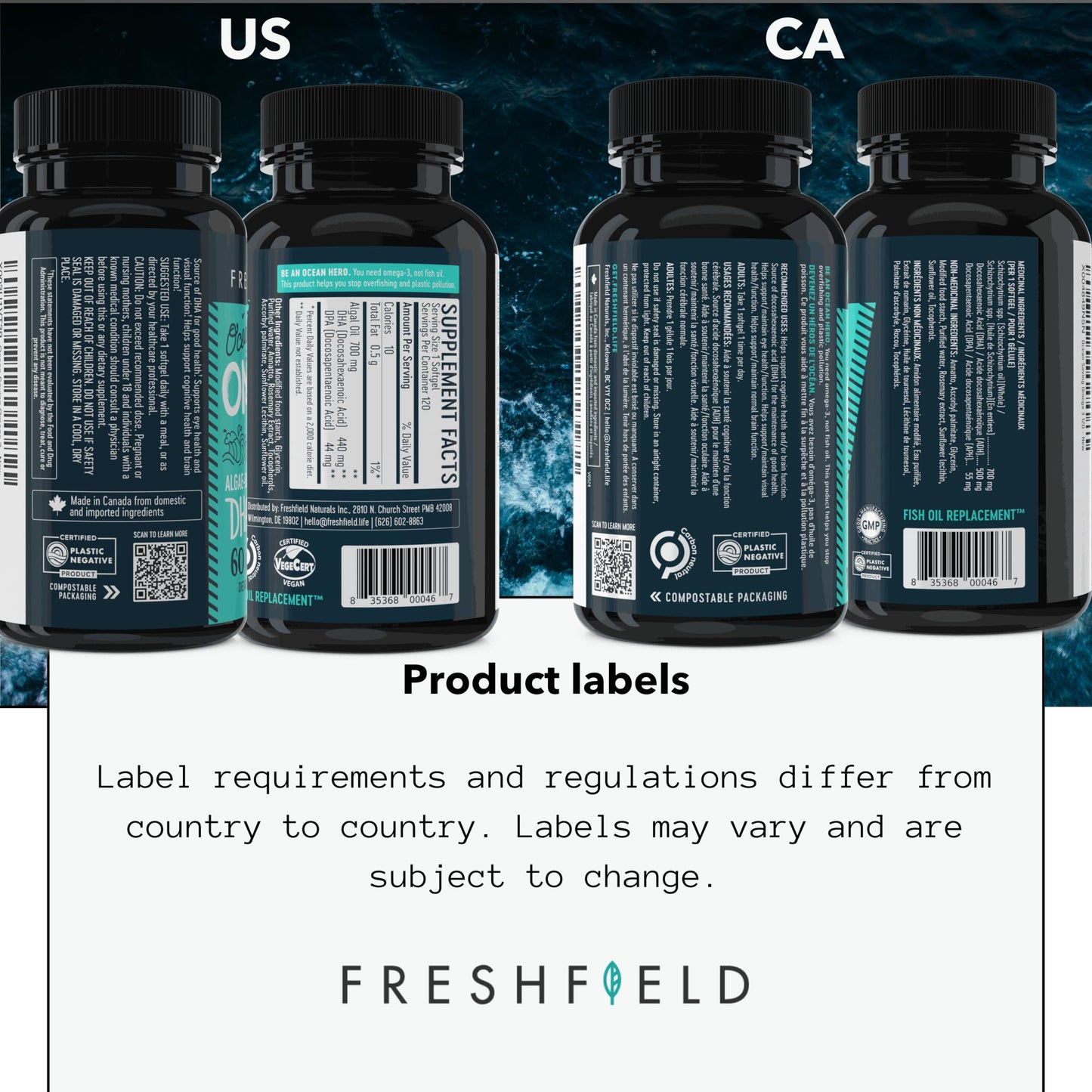 Freshfield Omega-3 DHA + DPA from Algae – Vegan, 440 mg DHA per Capsule