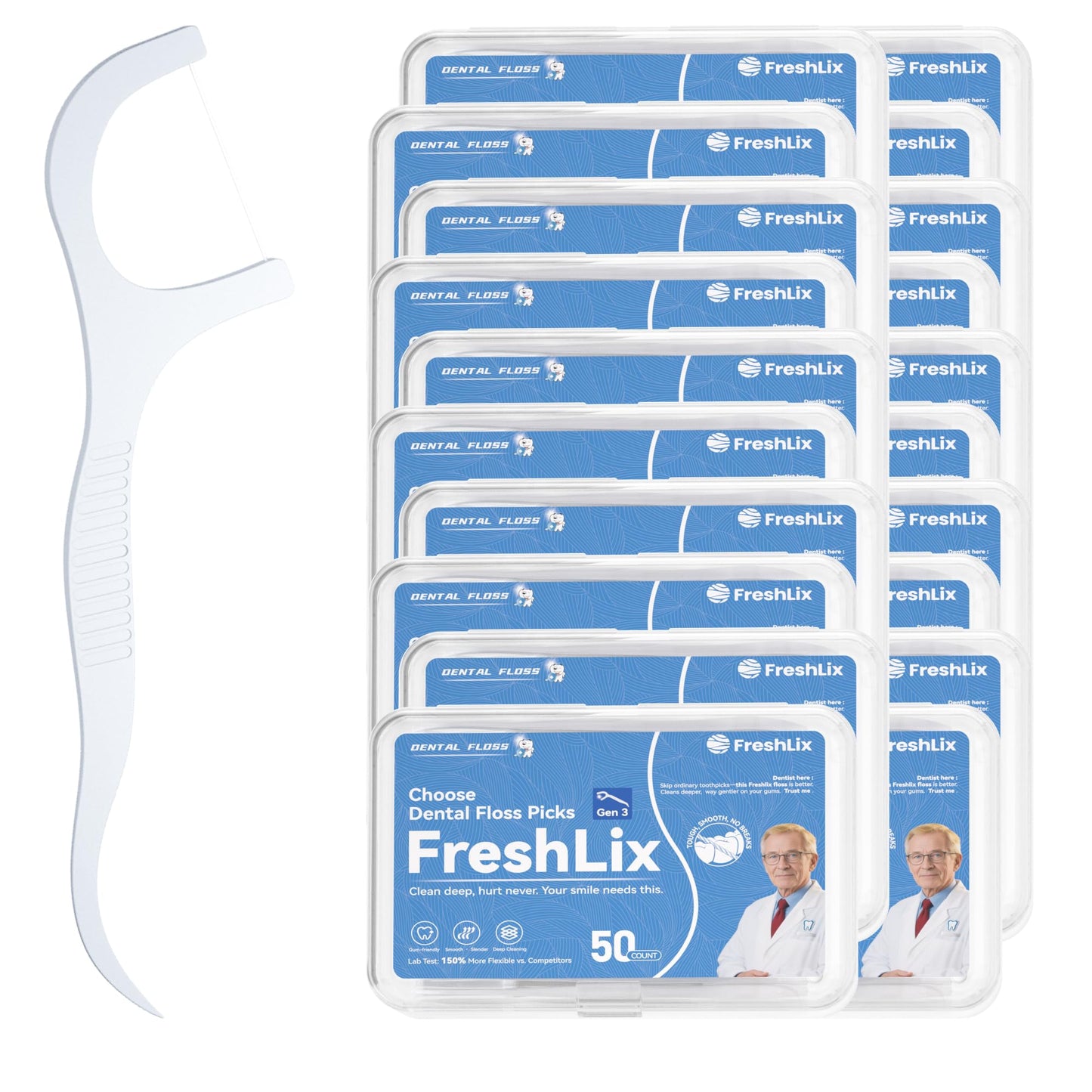 FRESHLIX 1000 Count Gen 3 Dental Floss Picks – Plaque Removal & Gingiva Protection