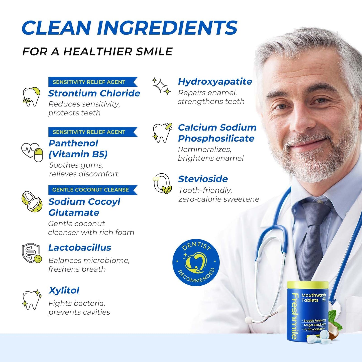 Freshmile Travel Mouthwash Tablets – Sensitive Teeth & Gum Health, Fluoride & Alcohol-Free (60 Count)