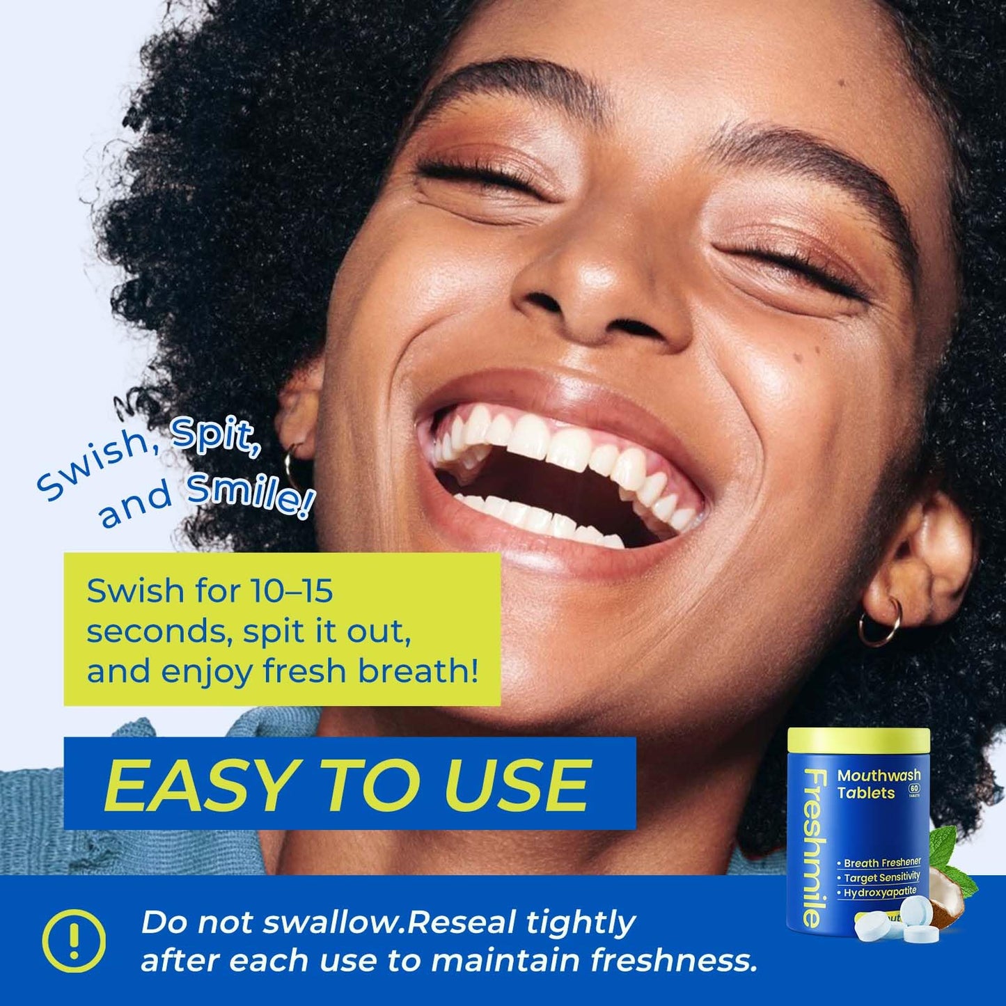 Freshmile Travel Mouthwash Tablets – Sensitive Teeth & Gum Health, Fluoride & Alcohol-Free (60 Count)